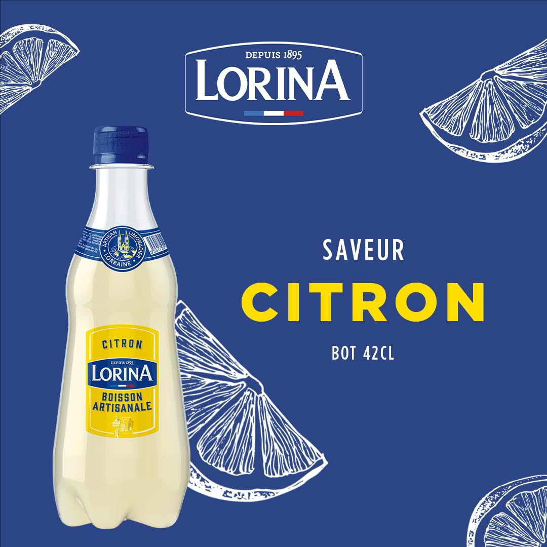Lorina Limonade Citron Artisanale, Boisson Gazeifiée au Jus de Citron de Sicile, 42cl, Lot de 12