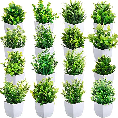 WYTE ORIGIN 10pcs Small Fake Plants in White Planters, Artificial