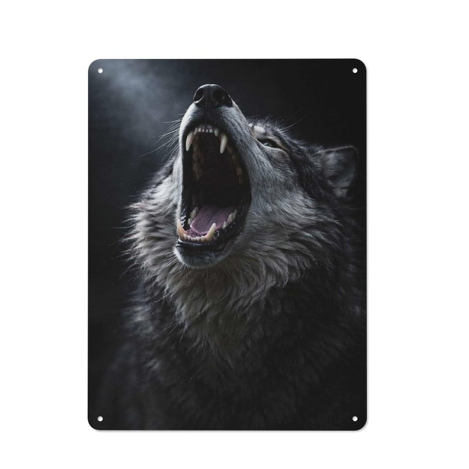Tin Wall Plaque 40x30cm with Wolf Howling with Mouth Open for Guest Room Or Hallway, for Updating Guest Room And Hallway after Moving