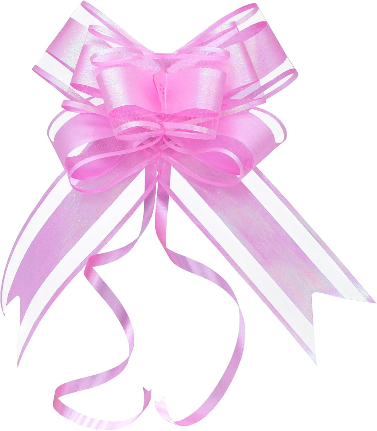 WEWILUCK Gift Bow for Presents - Brushed Glitter Iridescent Pink Pull Bows for Gifts, Large Instant Decorative Bows for Party, Easter, Wedding, Baby Shower, Decorative(6 Inches, 8 Pack)