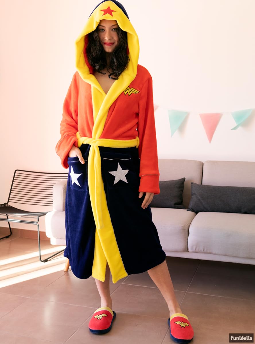 Funidelia | Bata de Wonder Woman para mujer Superhéroes, DC Comics - Accesorios & merchandising - Regalos originales para Navidad, cumpleaños y otras celebraciones - Talla S-M - Rojo