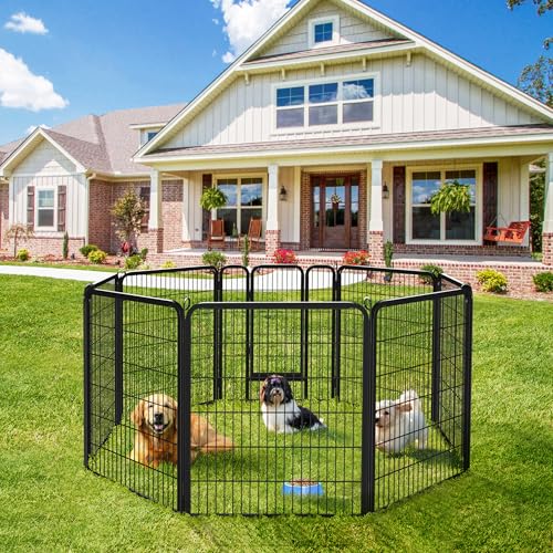 Yaheetech Welpenlaufstall 8 Gitter je 80 x 100 cm,Hundelaufstall Mit automatischer Verriegelung, Freilaufgehege Hundezaun Für Hund, Katze, Welpe, Kaninchen, Hühner
