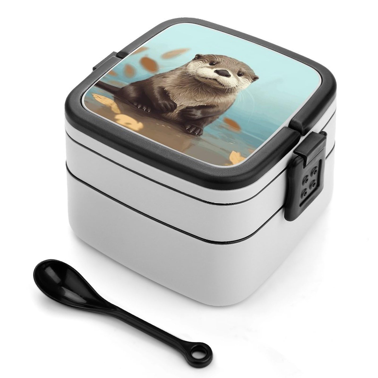 VstaDank Cute Otter Bento Box Portable Adult Lunch Box with 2 Layer&Spoon Reusable Insulated Lunchbox Large Food Containers Leak Proof Lunch Containers for Work Camping Meal Prep