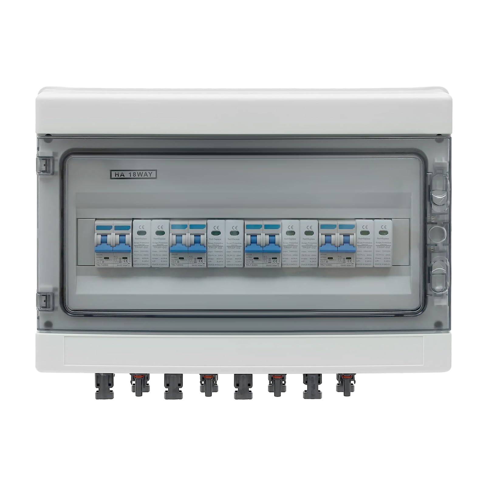 Überspannungsschutz PV, PV DC 1000V -15A Trennschalter PV Anlage, DC-Solaranschlusskasten IP65 Wasserdicht für Wohnmobile Off-Grid Systeme (4 Eingänge, 4 Ausgänge)