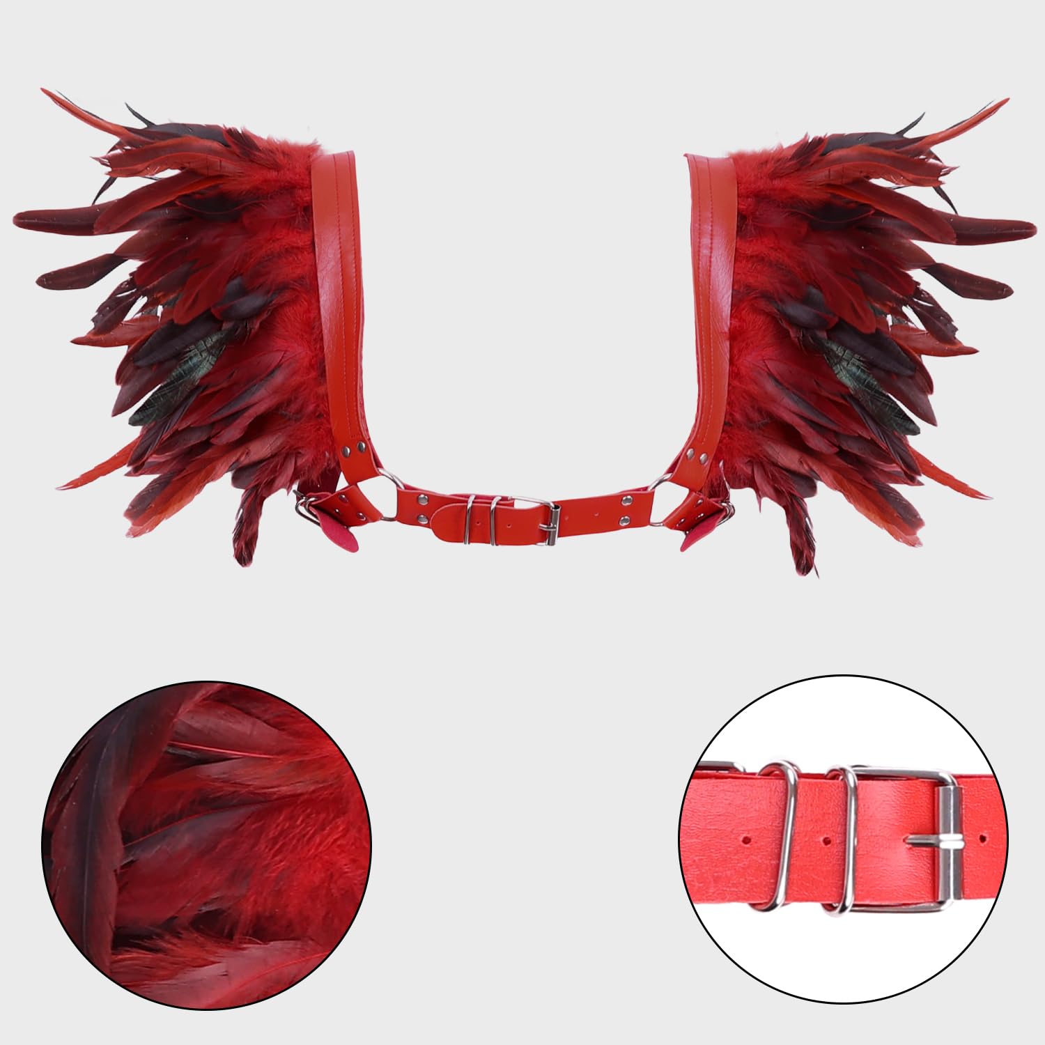 Damen Körper Harness Federn Leder BH Mode Punk Hollow Gothic Karneval Party Halloween Tanz BHS Zubehör