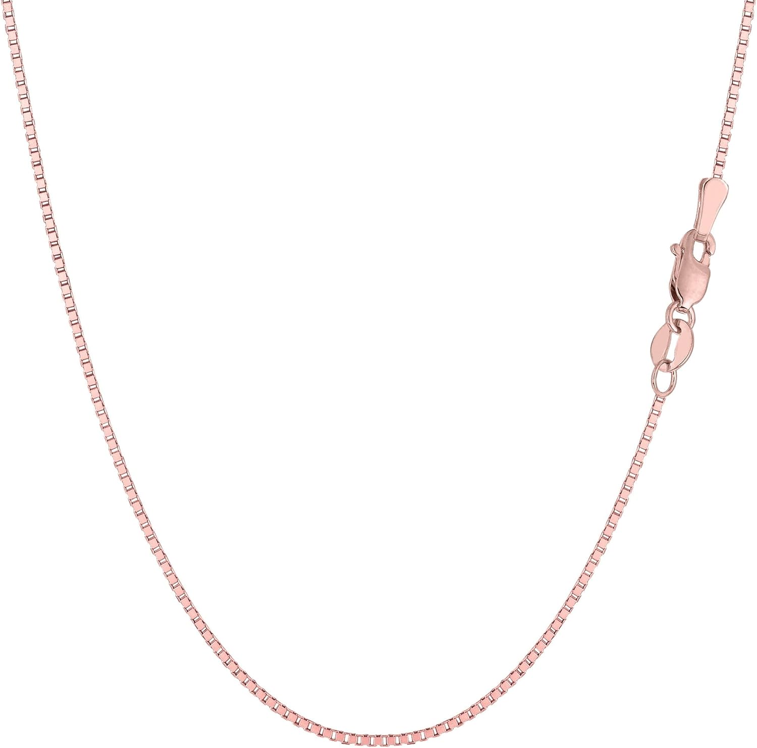 Jewelry Affairs 14k Rose Solid Gold Mirror Box Chain Necklace, 0.6mm