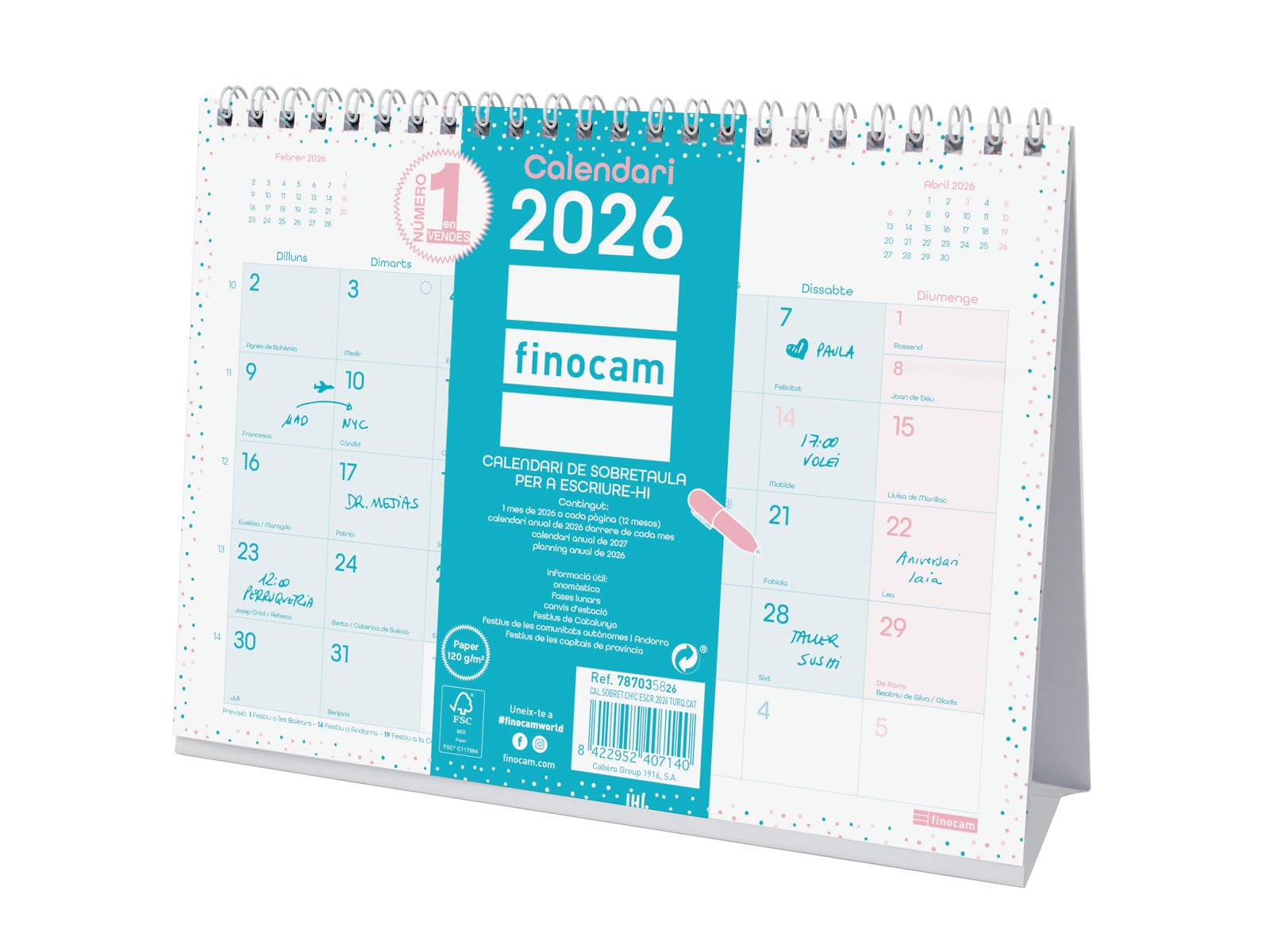 Finocam - Desktop Calendar 2026 Month View January - December 2026 (12 months) | Calendar 2026 | Monthly Planner ChicTurquesa - Catalan