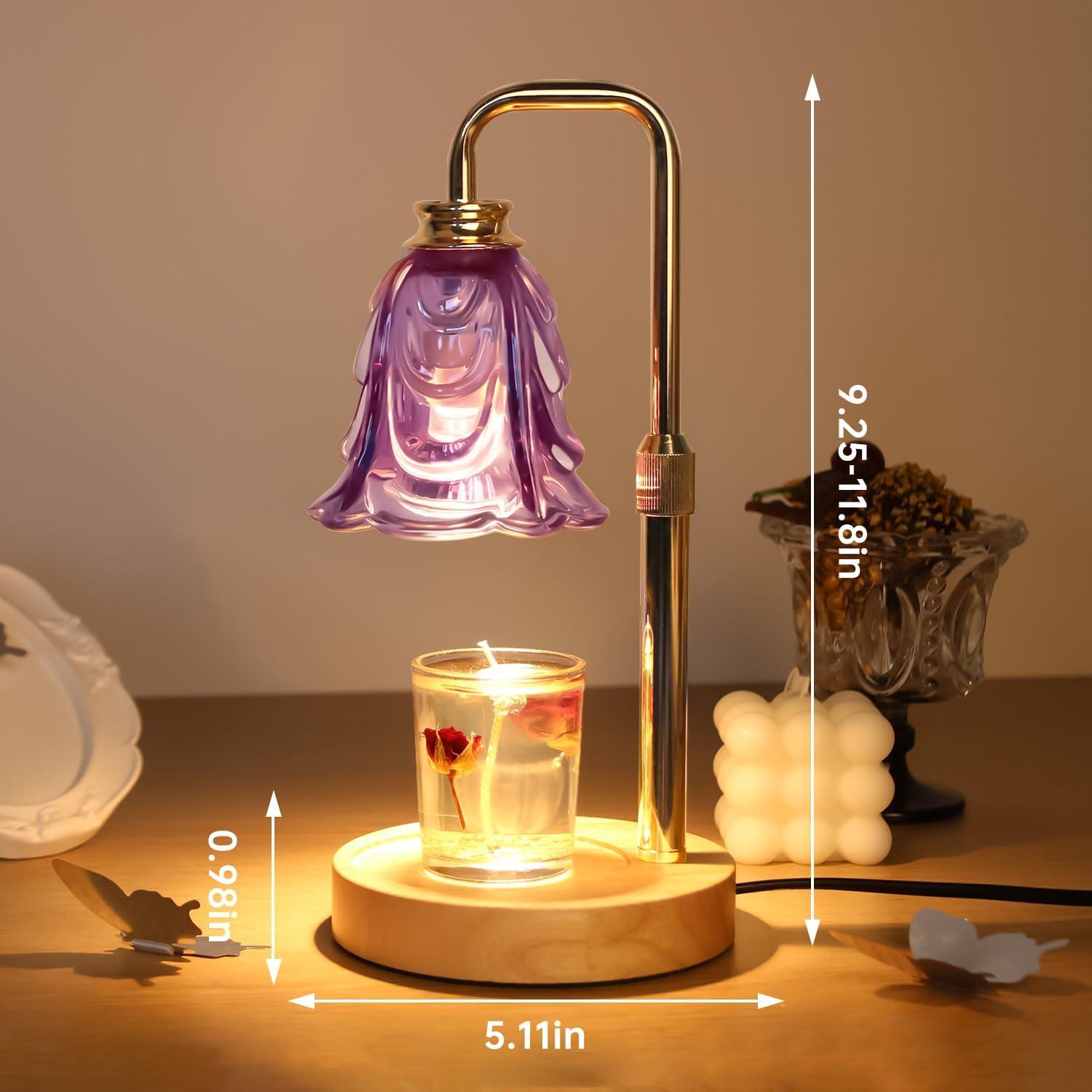 Candle Warmer Lamp with Timer Electric Adjustable Height Candle Warmer Dimmable Wax Warmer Lamp Jar Candles with 2 Bulbs for Home Decor & Office