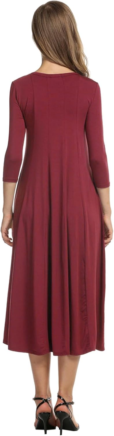 HOTOUCH Women's 3/4 Sleeve A-line and Flare Midi Long Dress - Image 2