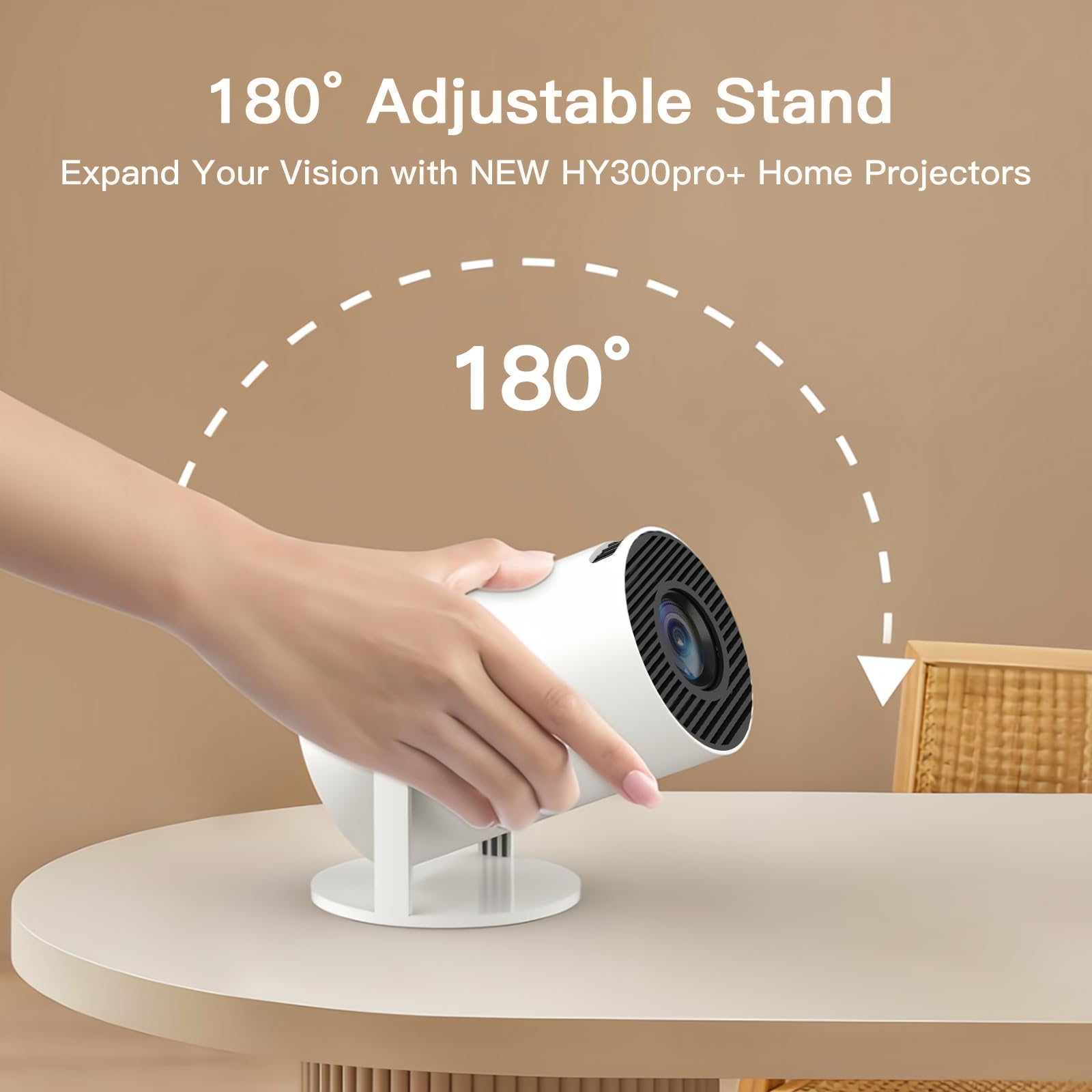 Mini Proiettore con WiFi e Bluetooth Integrato, Android 14, Supporto 1080P 4K, Proiettore Portatile, Rotazione 180°, Versione Aggiornata HY300 Pro+, per Uso Domestico ed Esterno LYNCAST