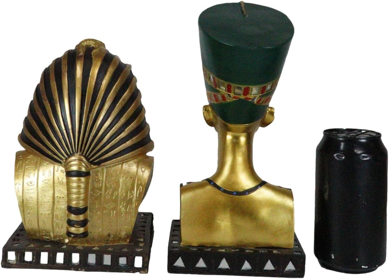 Ebros Gift Golden Ancient Egyptian Dynasty Kings and Queens Gods and Goddesses of Egypt Classical Sculpture with Artistic Mirror Fragments (Pharaoh King TUT and Queen Nefertiti Set of 2)