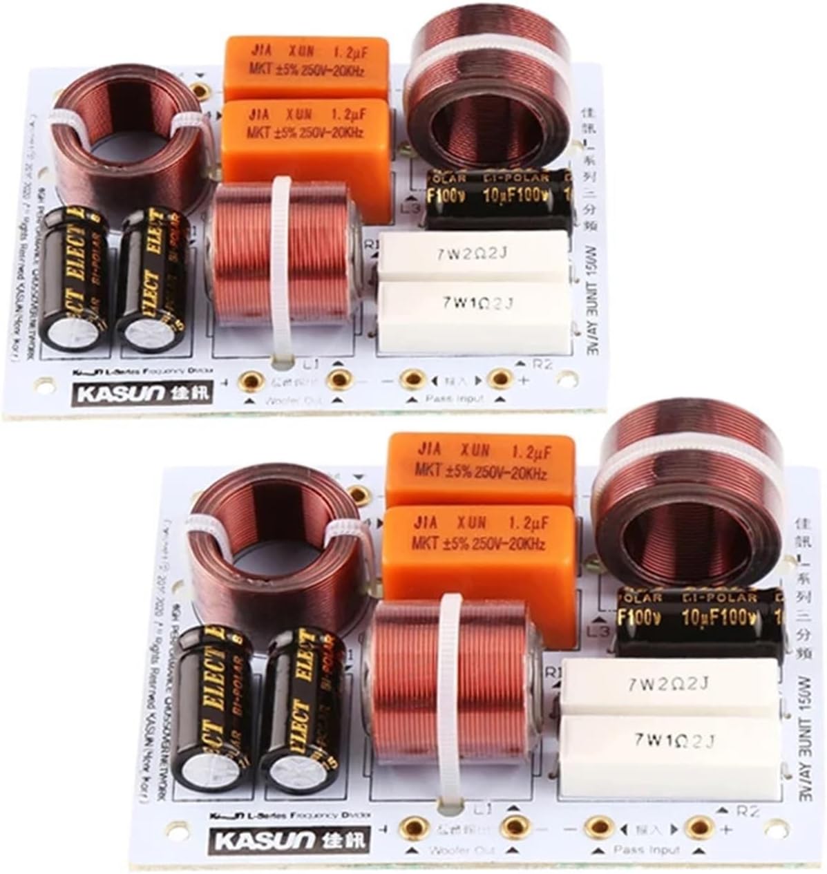 2PCS 3 Way 200W Speaker Treble Alto Bass Frequency Divider Home Theater HiFi Stereo 3 Unit Filter Audio Crossover Filters