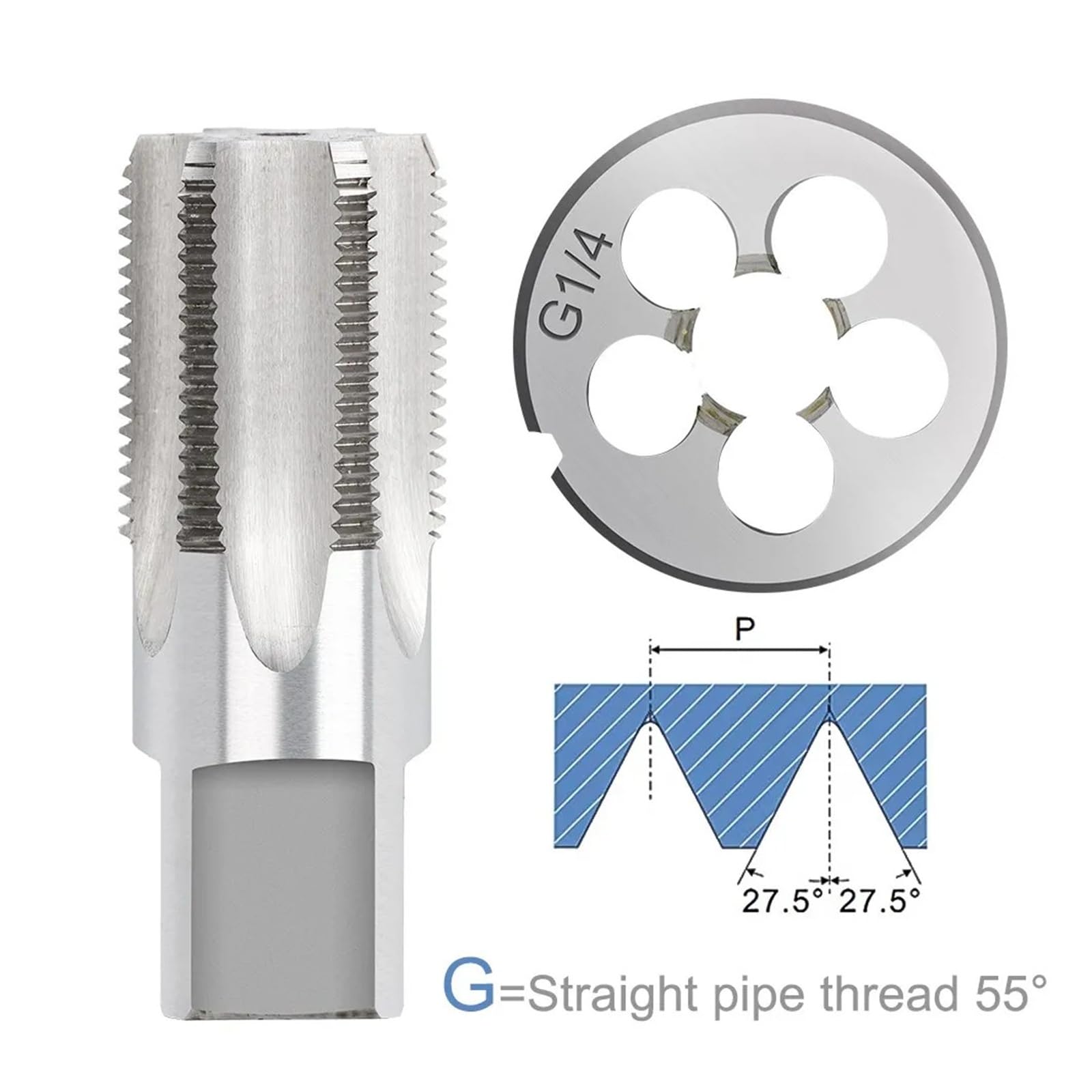 Juego de machos y Troqueles métricos, Alloy Steel Pipe Tap and Die Set Right Hand Screw Thread(Tap Only,G 7/8)