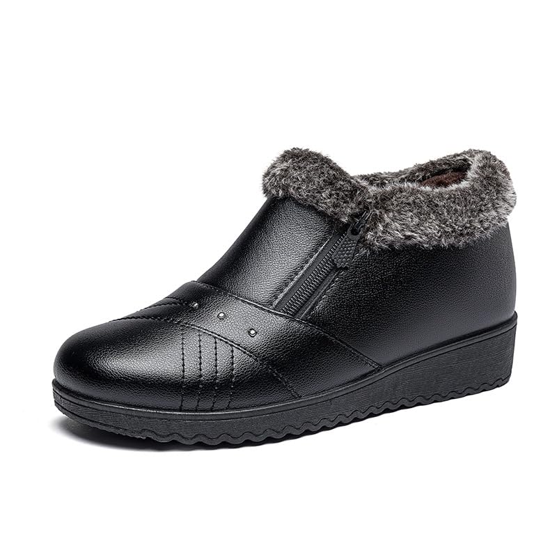 Women Snow Boots Winter Shoes with Zipper Comfortable Fur Lined Boots for Women Slip on Booties Warm Anti