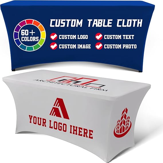 Custom Table Cloth with Business Logo Spandex 6FT Personalized Table Cloth with LogoText Image for Business Tradeshow Events/Company/School/Shop/Charity (6FT 132LX89in)