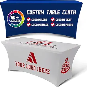 Custom Table Cloth with Business Logo Spandex 6FT Personalized Table Cloth with LogoText Image for Business Tradeshow Events/Company/School/Shop/Charity (6FT 132LX89in)