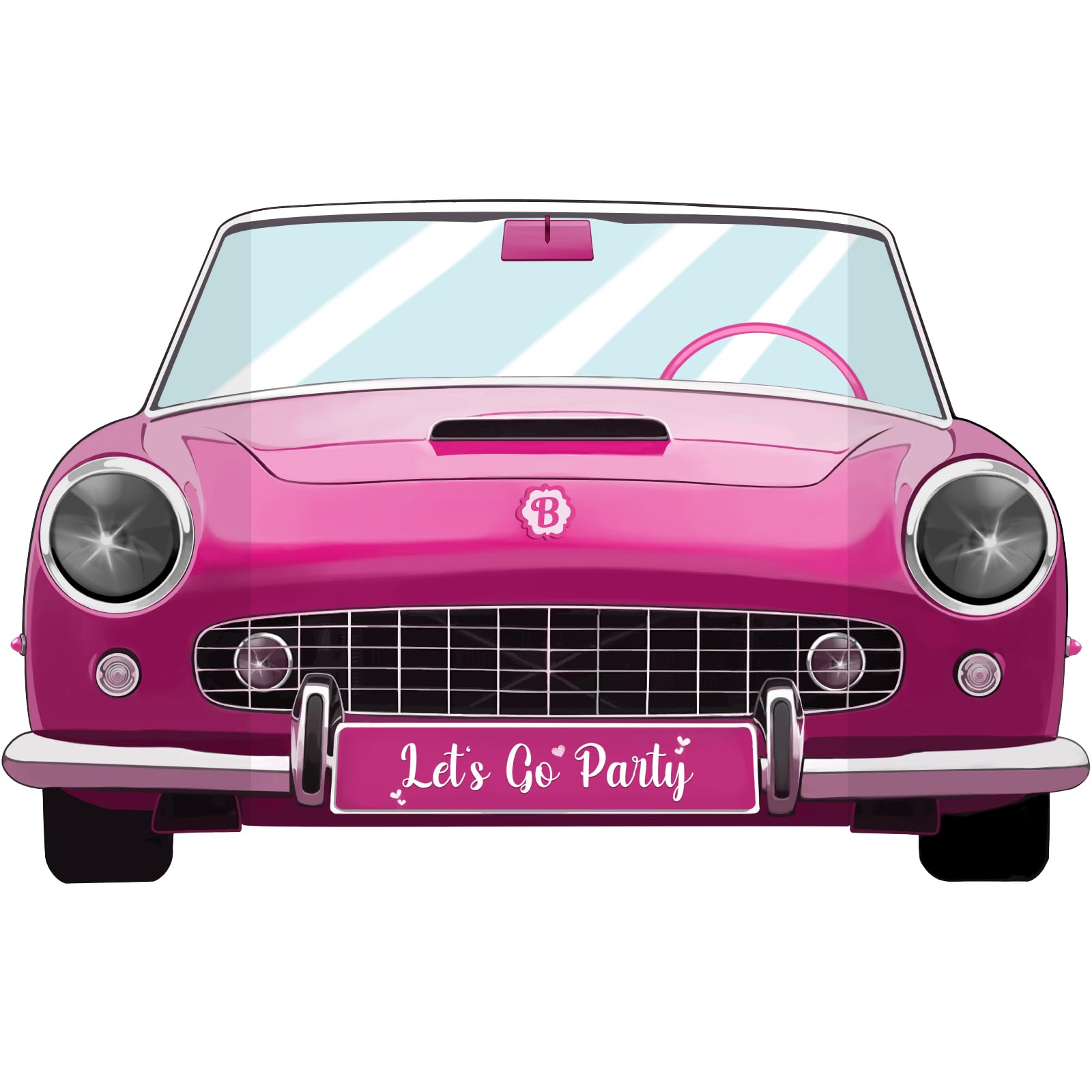 Hot Pink Convertible Car Photo Booth Props, Pink Princess Party Decorations for Kids Girls Women Birthday Bachelorette Party Wedding Bridal Shower Anniversary Themed Party Supplies (38 * 23inch)