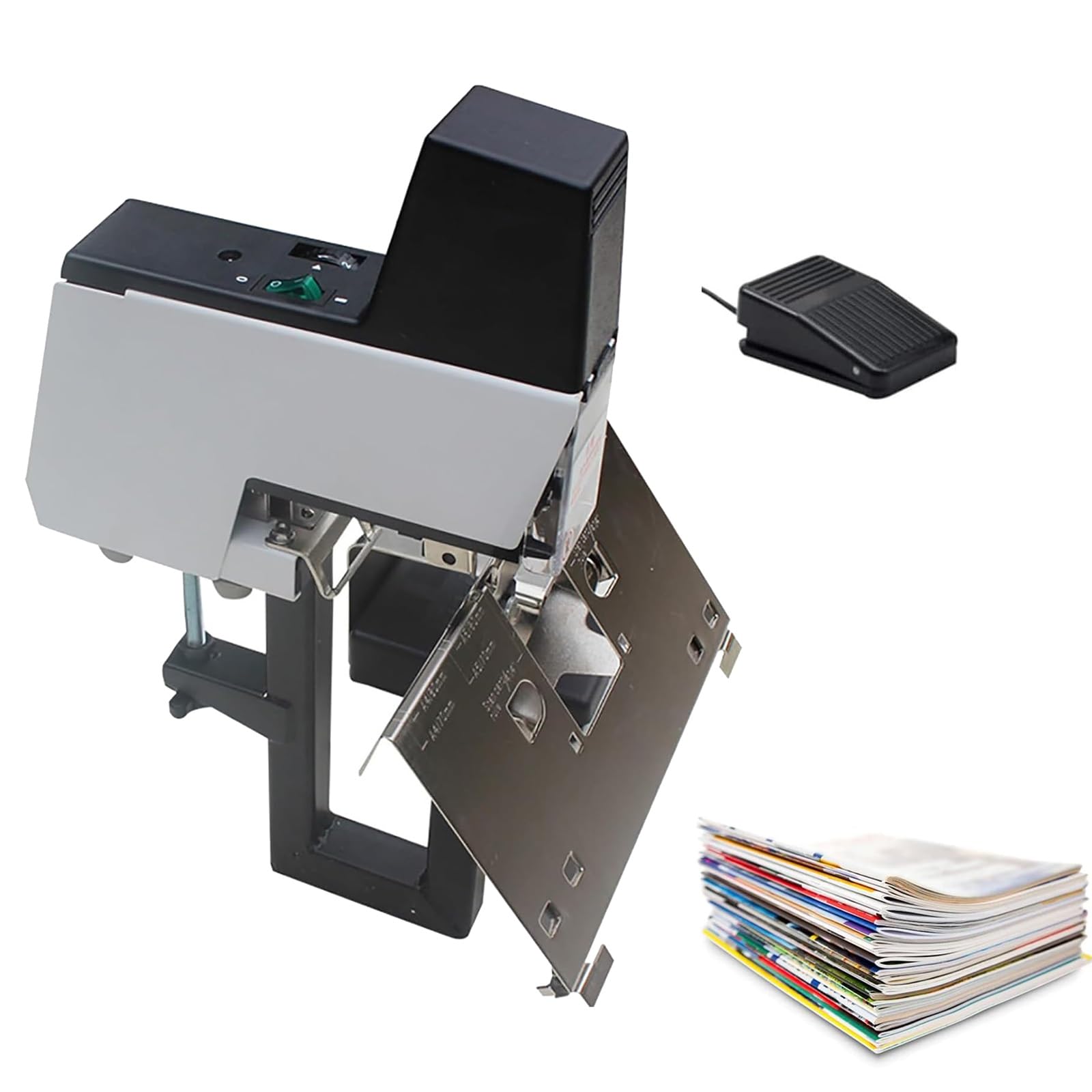 Automatischer elektrischer Sattelhefter für Flach- und Sattelbuchbindung, robustes Dual-Pedal, einstellbare Intensität 1-9 Stufen, ideal für Büro, Schule, Zuhause, Geschäft