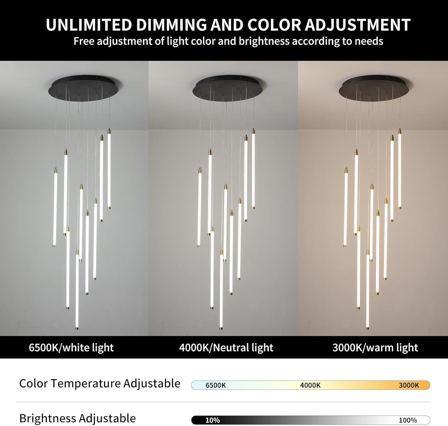 Żyrandol nowoczesny LED schody 9 świateł długi przedpokój lampa wisząca do wysokiego sufitu czarny liniowa lampa wisząca z pilotem ściemnialne oświetlenie wysokiego sufitu do schodów salon we
