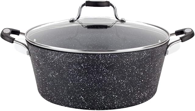 Scoville Neverstick 32cm Stock Pot with Glass Lid - Non-Stick, 8 Litre Capacity, Large Cooking Pot, Dishwasher Safe, Dual Handles, Black