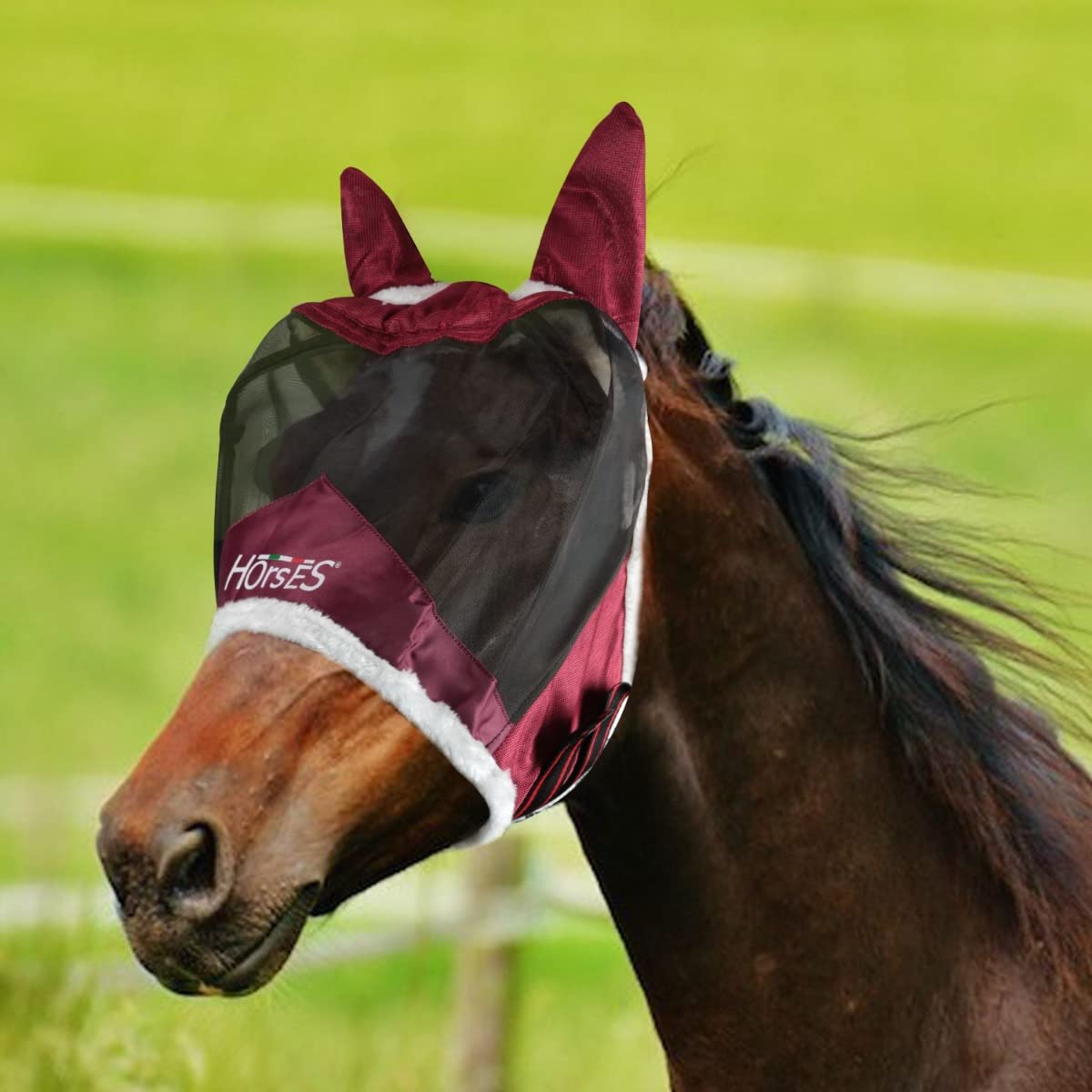 Horses Maschera Antimosche Fly Shield PRO, Leggera e Traspirante, Non Ostacola Il Campo Visivo del Cavallo, Protezione di Occhi e Orecchie