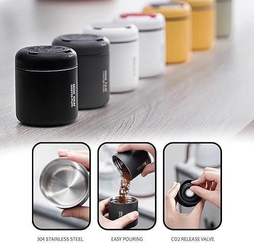 Miniatura 3 de watchget Mini recipiente de café hermético portátil, 1 paquete de 2.7 fl oz de acero inoxidable de almacenamiento en grano de café con válvulas de