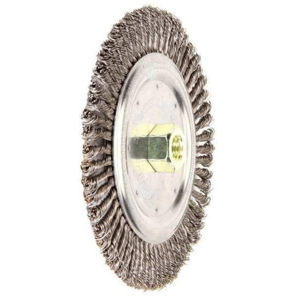 Weiler 09000 Roughneck 7" Root Pass Weld Cleaning Brush, .020" Steel Wire Fill, 5/8"-11 Unc Nut, Made in the USA, 56 Knots