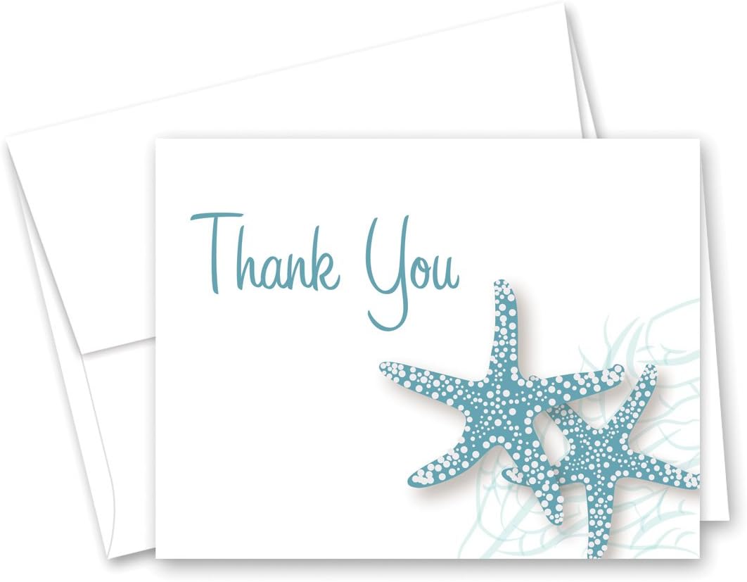 MyExpression.com 50 Starfish Beach Wedding Shower Thank You Cards (Slate Blue)