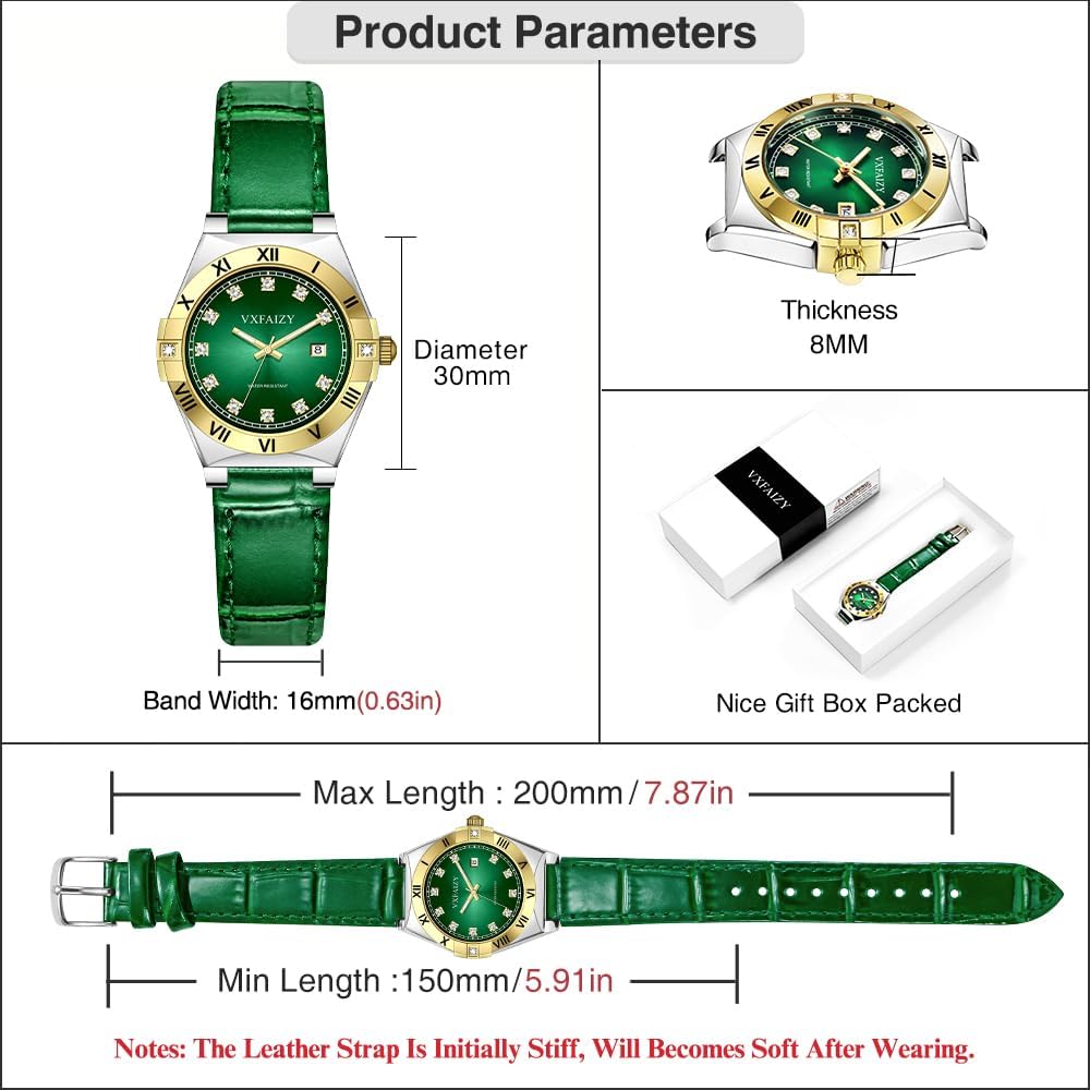 Elegant Watch for Women with Crystal Markers and Genuine Leather Band Ladies Calendar Watch - Image 6