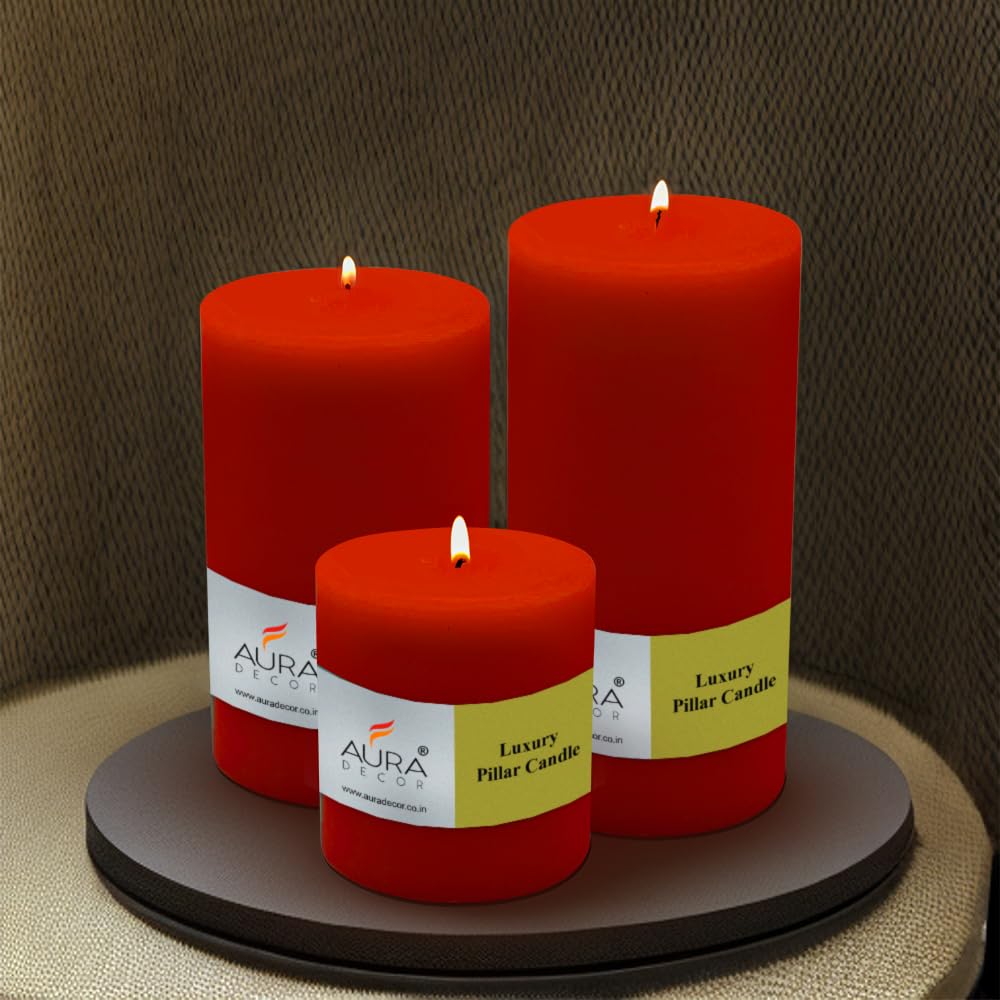 AuraDecor Unscented Red Pillar Candles Set of 3 | 55 Hrs, 75Hrs, 90Hrs Each | 3X3 inch, 3X4 inch 3X6 inch Each Smokeless & Dripless Wax Candles for Home Decor | (Combo, Red) (B0CBC3P6GG) Amazon Price History, Amazon Price Tracker