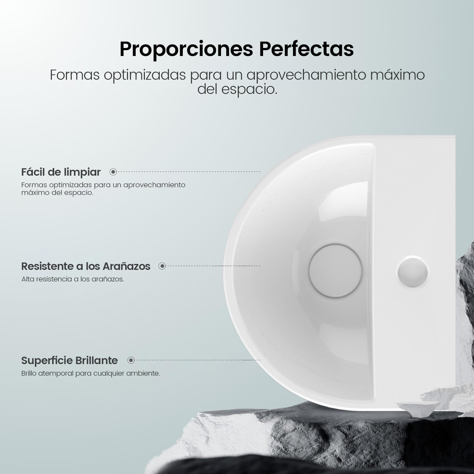 EMKE Lavabo Semi-Circular 303 x 255 x 120 mm, Lavamanos Suspendido para Montar en la Pared, Lavabo de Cerámica para WC de Invitados y Baño, Diseño Moderno, Blanco Brillante