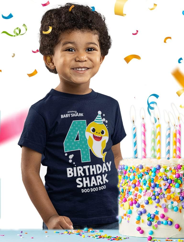Baby Shark 4th Birthday Shirt for Toddler Boys or Girls - Fun Gift Tee for Four-Year-Old Kids Party Outfit
