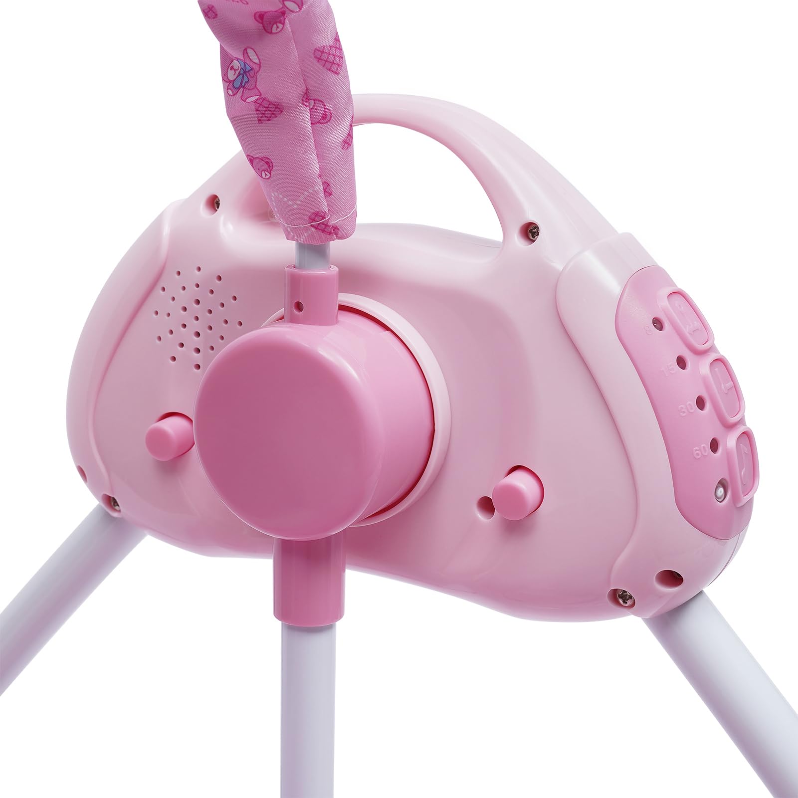Fauteuil Berçant Électrique USB, Siège Relax Pliable avec Télécommande, 5 Vitesses 12 Mélodies Bluetooth Minuteur, Tissu Doux Lavable, Rose 100x75x86cm