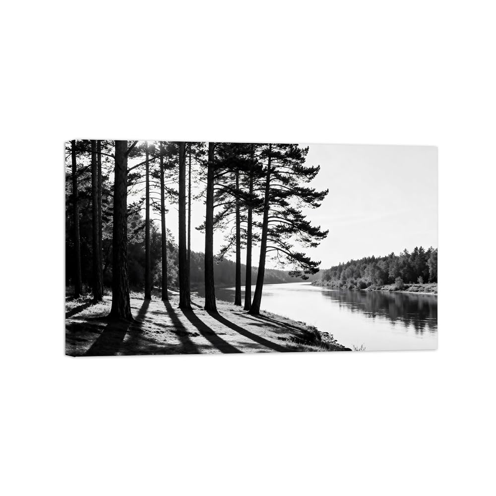OZPWBVY Lake Tree No.5 Black White Landscape Wall Art Prints 40x70cm Framed