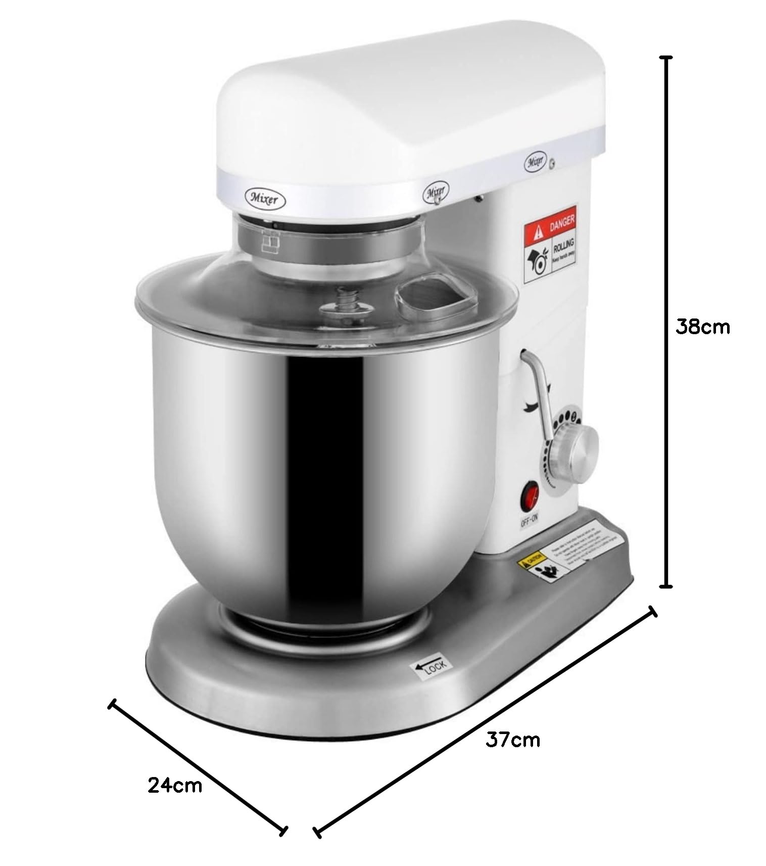 Ristoattrezzature Planetaria Impastatrice Professionale Monofase - Capacità 5 lt (Capacità Farina 500 gr, Capacità Impasto 2 kg) - Giri Motore 0-302 Rpm, Potenza 0.5 kW