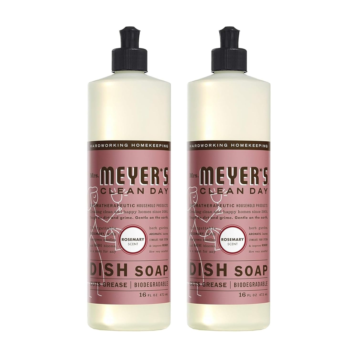Mrs MEYERS Clean Day Liquid Dish Soap Rosemary Scent 16 ounce bottle Pack of 2