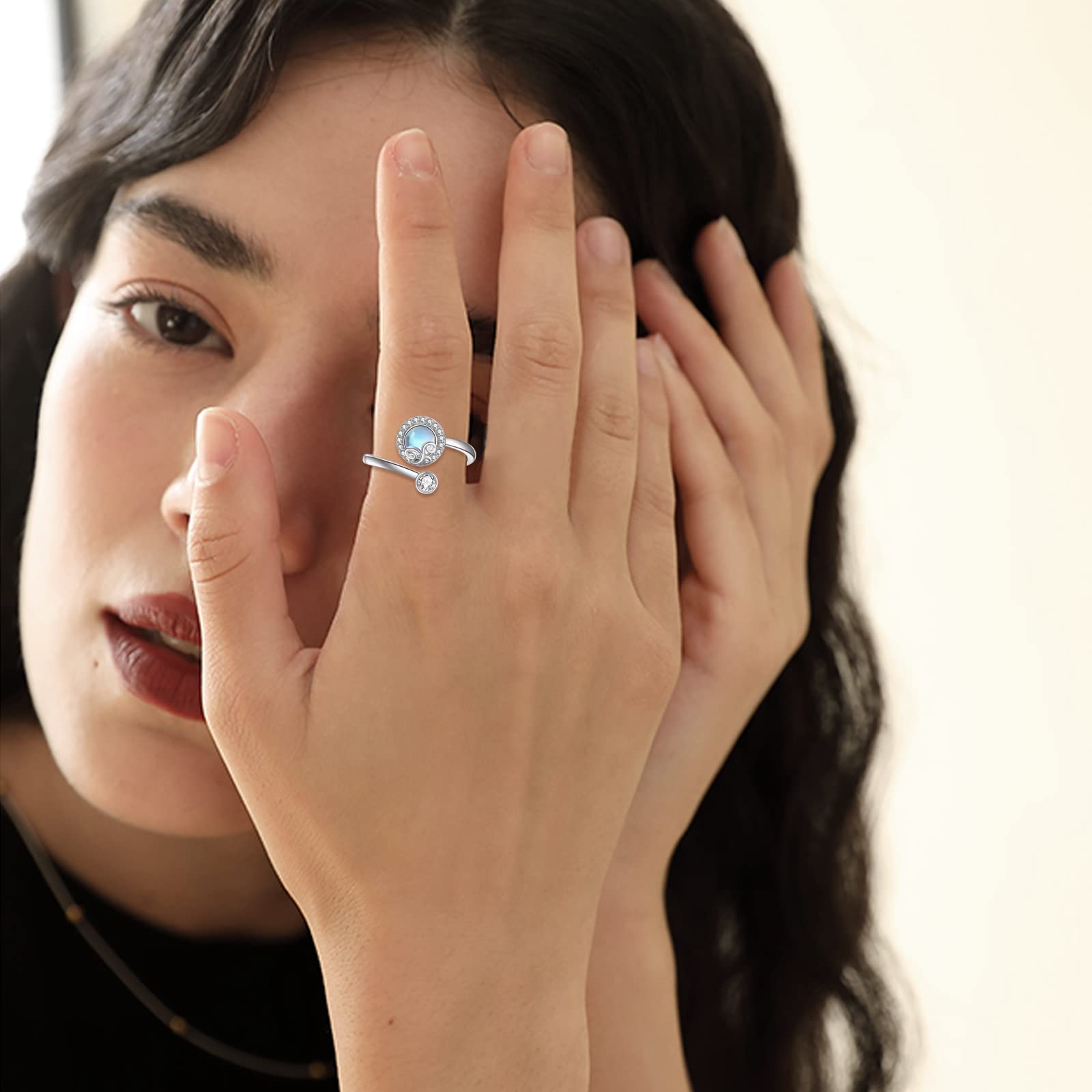POPLYKE Angst Spinner Ringe Sterling Silber Fidget Ring Verstellbare Drehbare Ringe Drehbare Stimmungsringe für Frauen Stress abbauen
