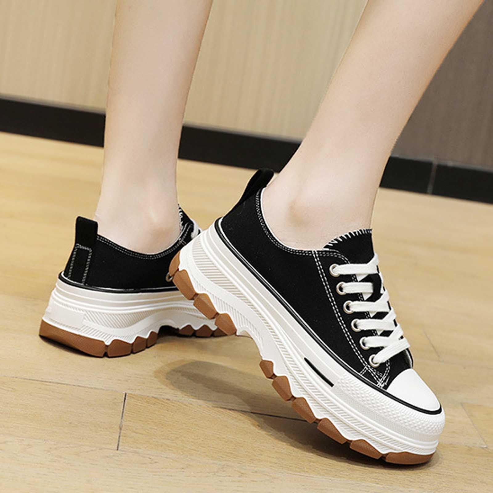 Scarpe da Passeggio da Donna Scarpe Casual alla Moda con Suola con Plateau e Design Allacciato, comode Calzature Passeggio in Denim per l'uso Quotidiano