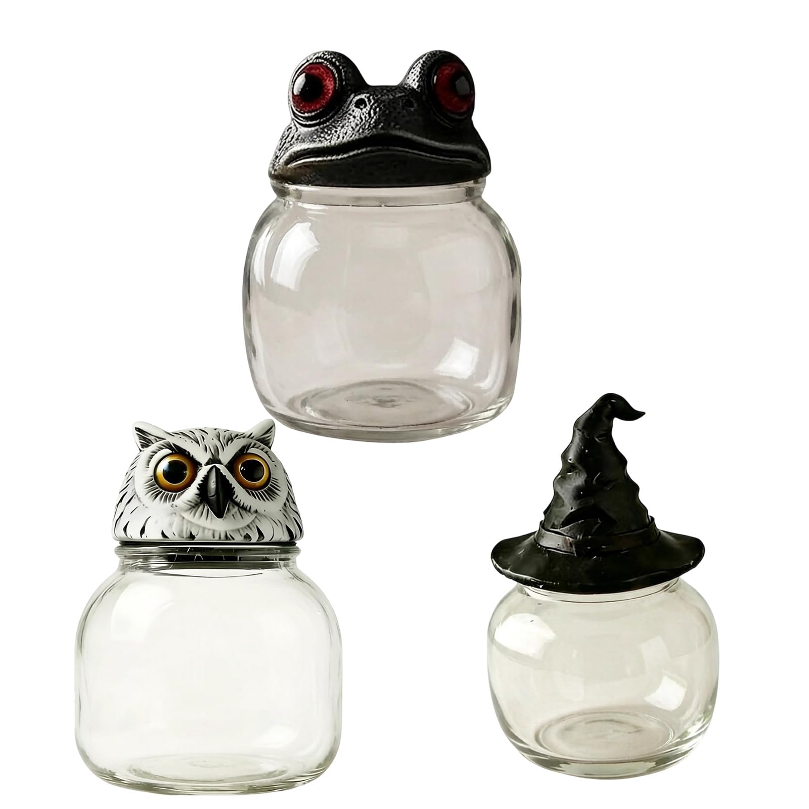 HENYGEN Handcrafted Witch Frogs Apothecary Spices Jars Unique Witchcore Kitchen Home Decors Food Storage Container for Pepper Food Storage Container with Lids