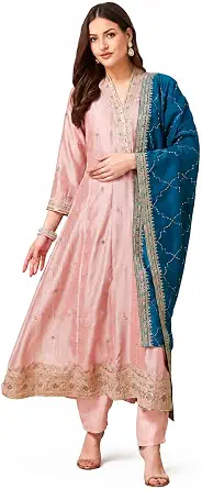 Women's Vichitra Silk Embroidery Salwar Suit Set with Dupatta