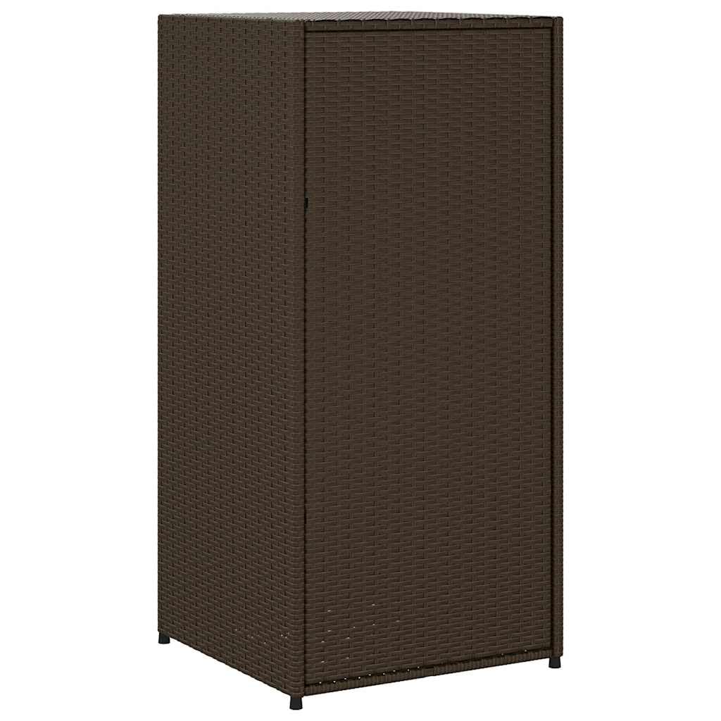 Brązowa szafka ogrodowa 55 x 55 x 111 cm z plecionej żywicy, szafka zewnętrzna na poduszki i narzędzia, ze stalową ramą i drzwiami magnetycznymi.