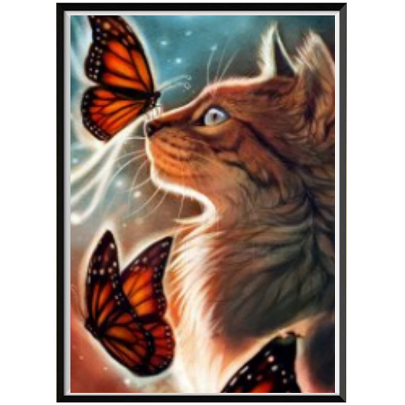 Kit Broderie Diamant Complet Chat et Papillon - Peinture 5D en Strass Format XL 60x90cm