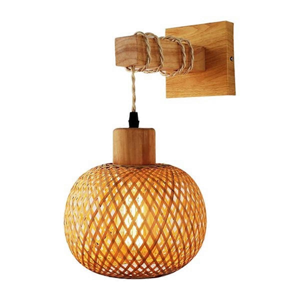 Joyhappst Image Color Retro Japanese Style Bamboo Bedside Wall Lamp Restaurant Rattan Lampmine Bedroom Background Wall Lamps