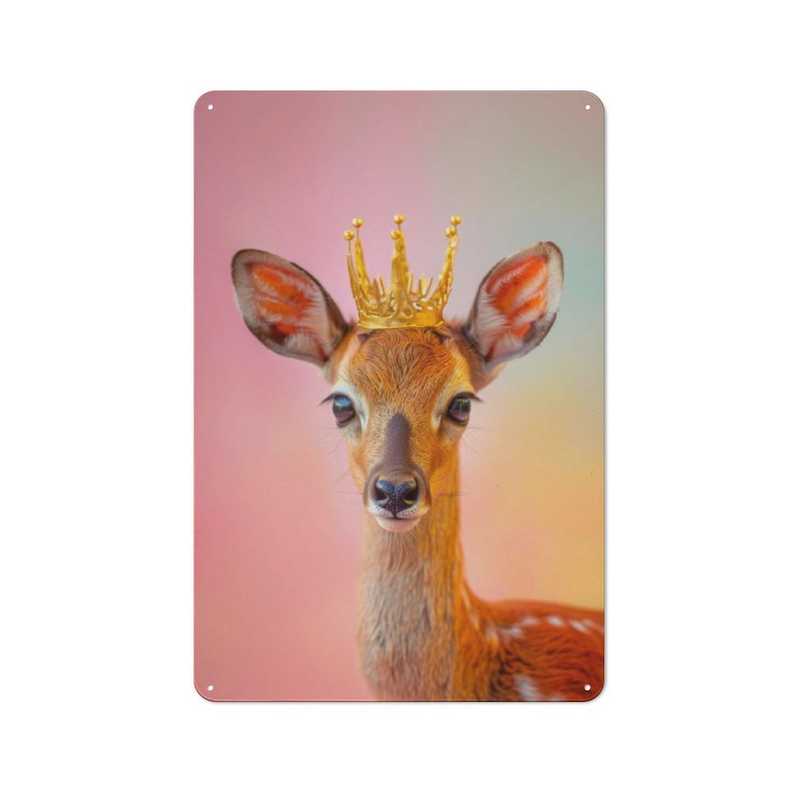 Junmoney Deer Pastel Crown Rustic Metal Plaque 30X20cm For Guest Room Or Hallway, A Decorative Metal Sign For Guest Rooms And Hallways