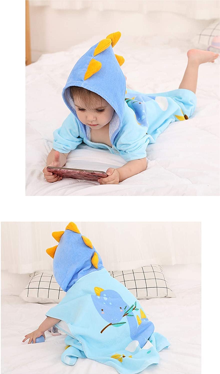 Asciugamano Poncho con Cappuccio per Bambini Telo mare da Bagno con Cappuccio Accappatoio in Morbido Cotone Assorbente per Ragazzi e Ragazze