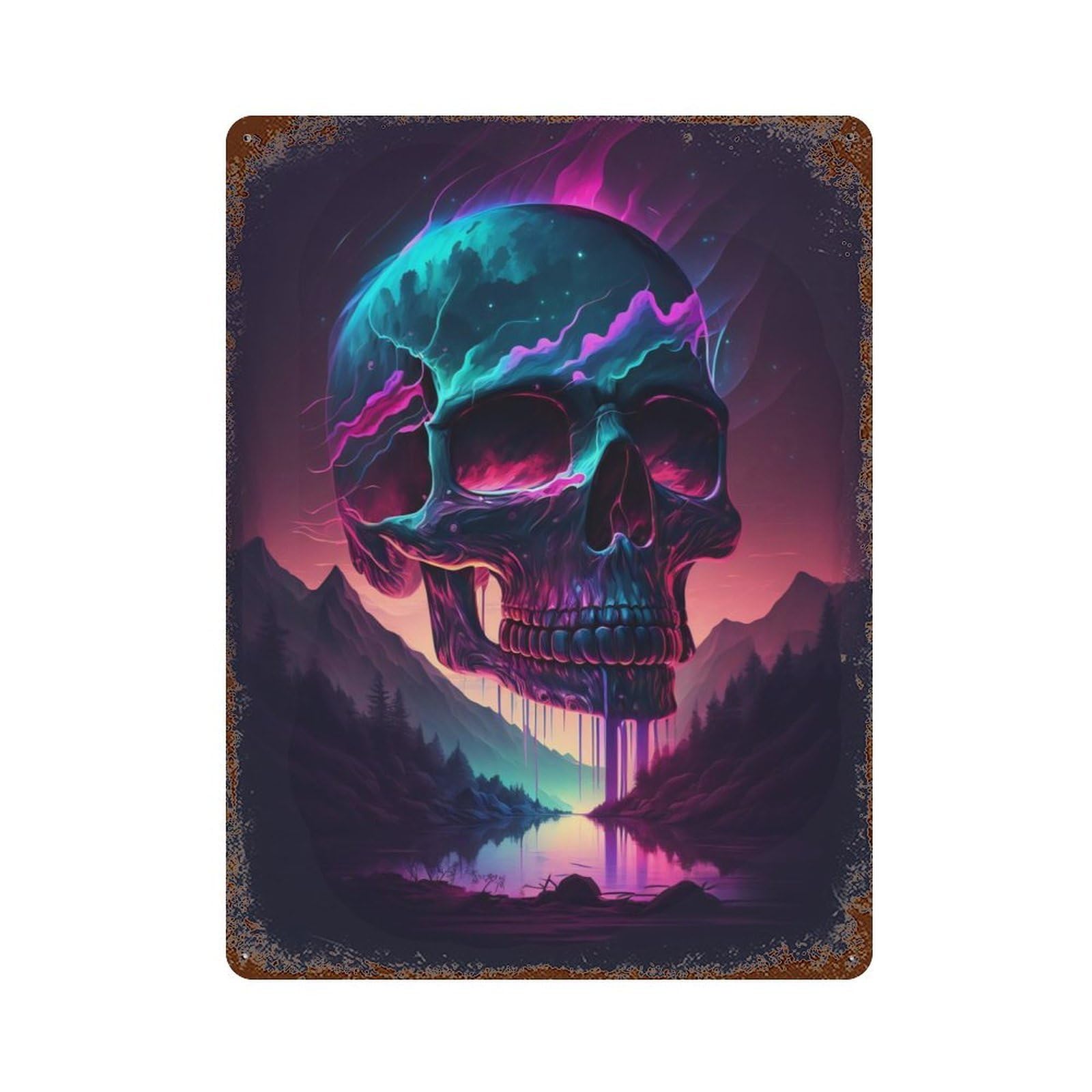 Retro Metal Sign with Synthwave Skull Design 15.7"x11.8", for Farmhouse, Kitchen And Entryway Decor, Shabby Chic Decor