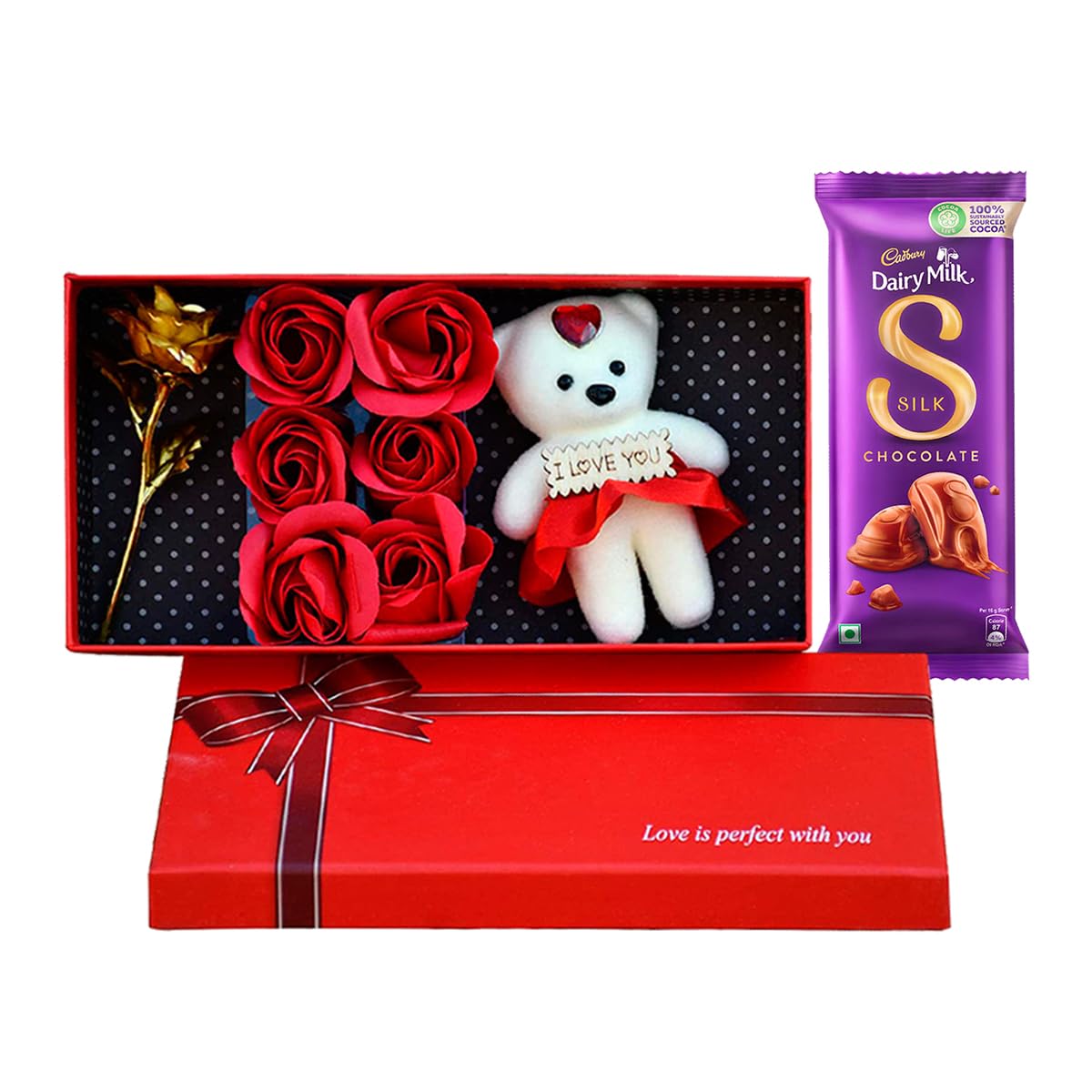 Saugat Traders Love Gift-Red Roses Box With Soft Teddy And Chocolates For Girlfriend, Boyfriend|Valentine's Day Gift,60 Grams-image-39