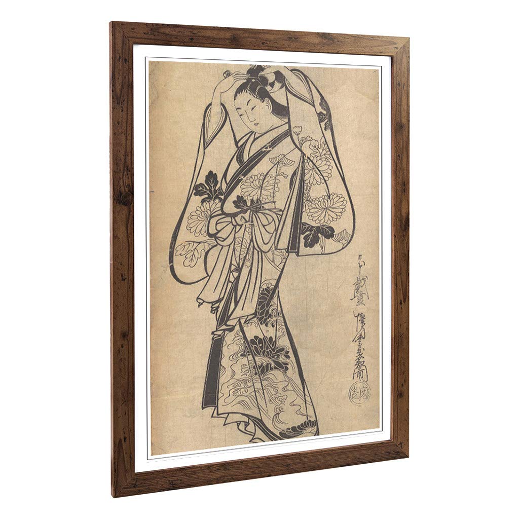 Big Box Art Framed Print of Kaigetsudo Anchi Courtesan Japanese Oriental Design | Wall Art Picture | Home Decor for Kitchen, Living Room, Bedroom, Hallway, Walnut, A2 / 24.5x18 Inch / 62x45cm