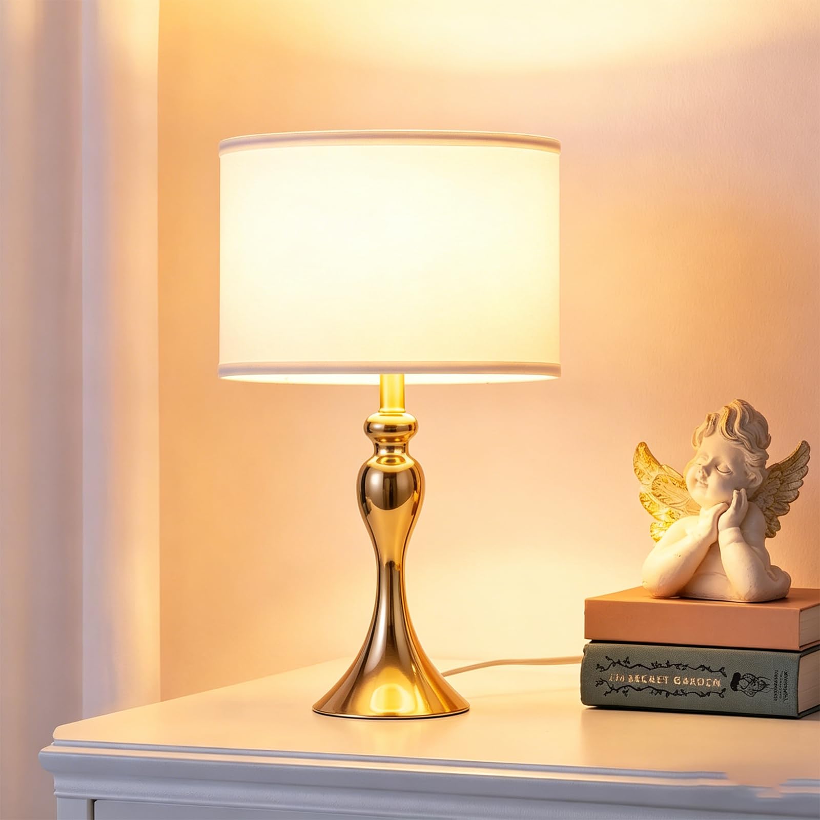 Amy&Lucky Bedside Table Lamps for Living Room, 3 Way Dimmable Ceramic Table Lamp for Bedroom，Farmhouse,Vintage Led Desk Lamp with White Fabric Shades (1, XS)