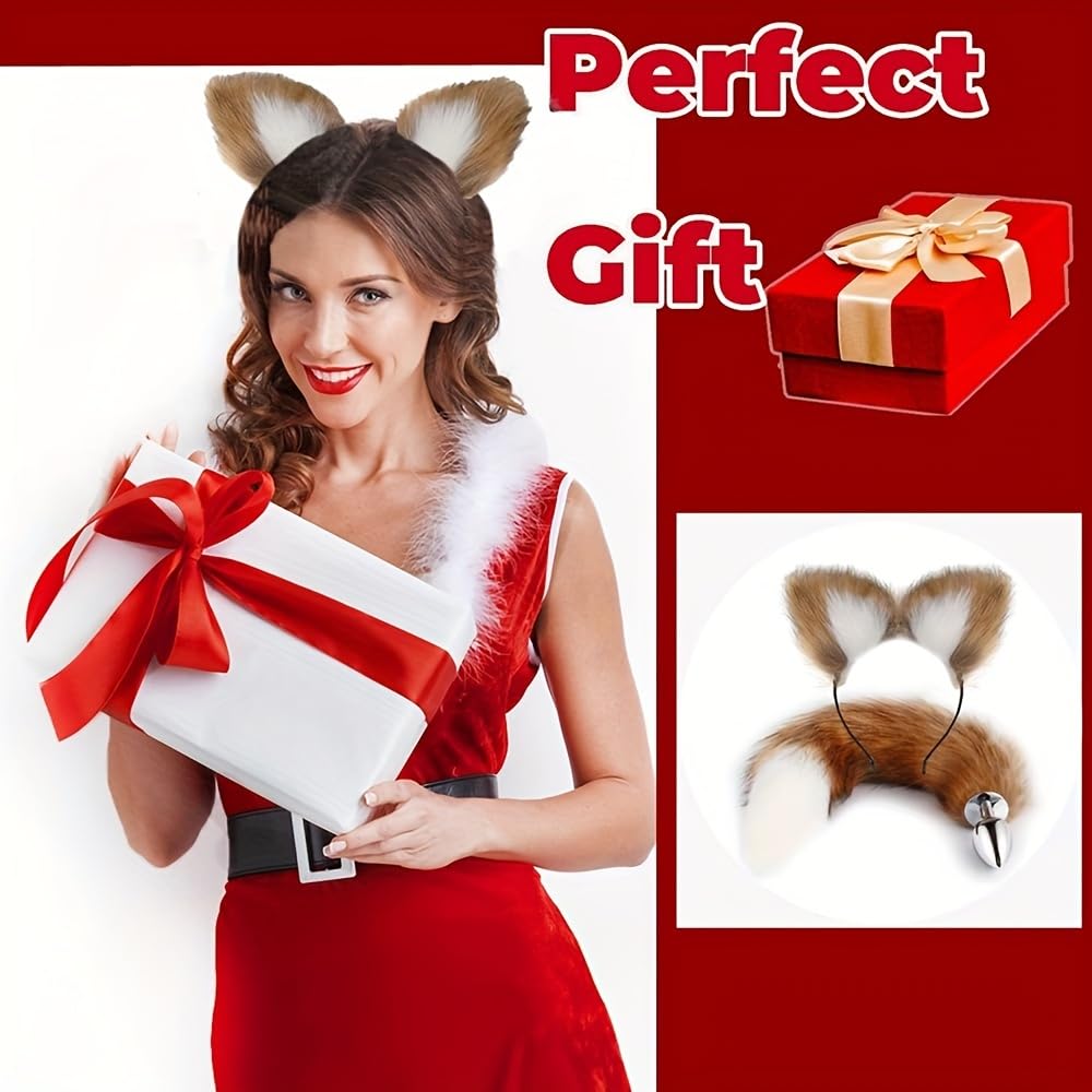 Fox Costume Set for Adults: Sexy Faux Fur Fox Tail Plug, Ears Headband, and Adjustable Hairband – Perfect for Cosplay, Roleplay, and Fancy Dress